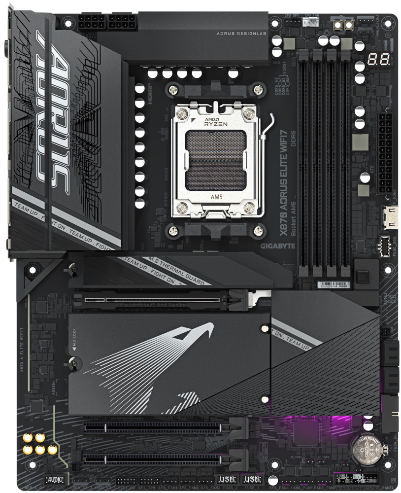 GIGABYTE X870 AORUS ELITE WIFI7 / AMD X870 / AM5 / 4x DDR5 DIMM / 4x M.2 / HDMI / USB-C / WiFi 7 / ATX